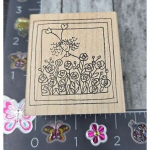 Lockhart Woman Hearts Headband Flowers 7003 2008 Rubber Stamp Wood #O18